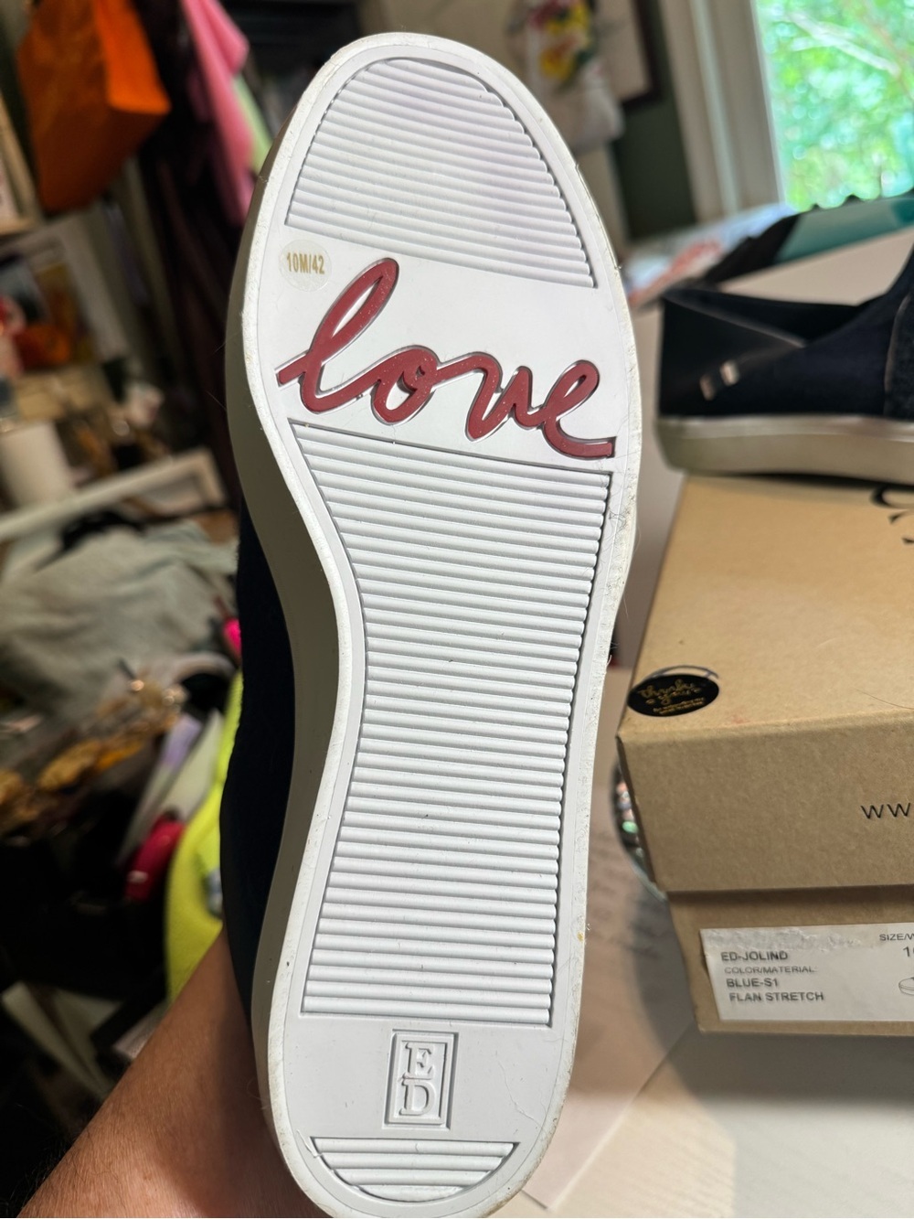 Ellen Degeneres Navy Joland Sneaker with Script Appliqué “Love” NIB - Picture 5 of 12